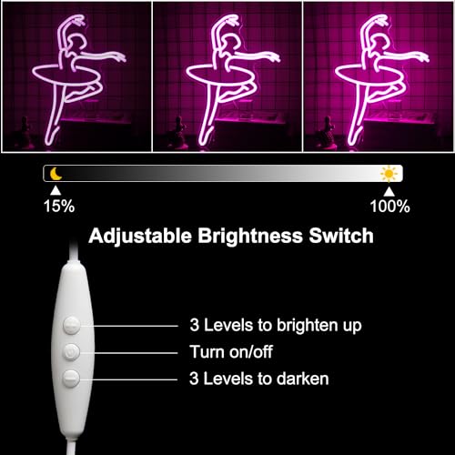 Image of Ballet Girl Neon Sign Dancing Woman LED Wall Light Up Signs for Room Decor | Dancer Neon Light, Pink Wall Art, Dimmable Dance Neon Wall Sign, Bedroom Dance Party Decor, USB Powere, Let's Dance LED Sign