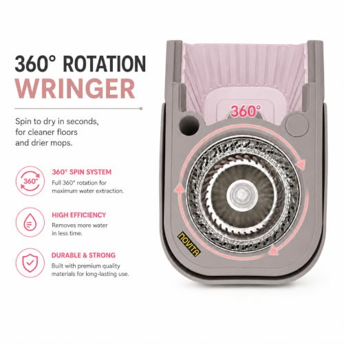 Image of Novita Premium 360 Spin Mop Bucket Set | Steel Jali with Heavy Smart System | Easy Rinse | Telescopic Microfiber Mop & Soap Dispenser |1+1 Refill | Pocha | Big Wheels | Removes Over 99%* Bacteria