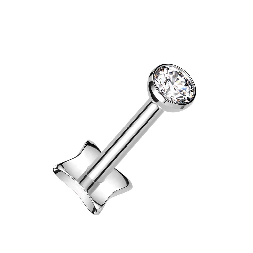 pierced owl 18GA ASTM F-136 Implant Grade Titanium Threadless Push-In Bezel Set CZ Crystal Top Diamond Shaped Base Flat Back Stud-picture-24