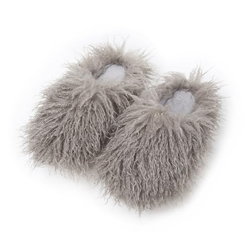 Image of Unisex Fuzzy Faux Fur Slippers, Women's Fluffy Long Hair Sheep Faux Fur Slip on Slides, Girls Luxury Big Fluffy Outdoor Flat Slippers, Long Curly Hair Non-Slip Warm Home Slide Shoes