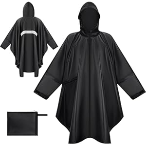 BTNEEU Poncho Imperméable avec Capuche Zip - Cape de Pluie Légère Réutilisable pour Femme et Homme - Manteau Anti-Pluie pour Randonnée, Camping, Voyage, Cyclisme (Noir)