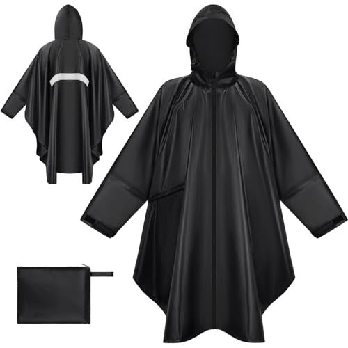 BTNEEU Regenponcho Damen Regencape Wasserdicht mit Reißverschluss Rain Poncho Festival Wiederverwendbar Regenmantel mit Kapuze und Ärmeln Regenjacke Fahrrad Lang für...