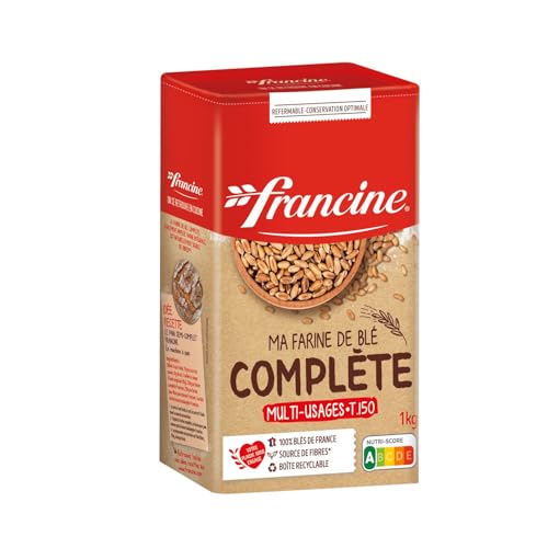 FRANCINE - Farine de Blé Complète T150 - Riche en Fibres - la boite de 1 kg - Le Lot De 5