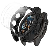 [1+4 Pack] Case with Tempered Glass Screen Protector Compatible with Garmin Fenix 8 SOLAR 51MM (Not for Fenix 8 51mm AMOLED), Bumper Full Coverage Protective Soft Cases Face Cover for Fenix 8 SOLAR 51MM