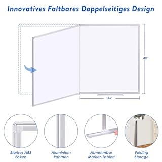 Magnetic White Board 72"X40", Maxtek 6' x 4' Dry Erase Board for Wall, Large Foldable Wall Mounted Aluminum Frame Marker Board with a Long Pen Tray for Office, Homeschool and Classroom