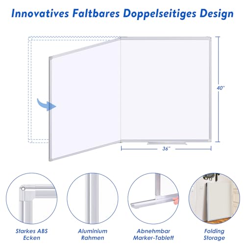 Magnetic White Board 72"X40", Maxtek 6' x 4' Dry Erase Board for Wall, Large Foldable Wall Mounted Aluminum Frame Marker Board with a Long Pen Tray for Office, Homeschool and Classroom by maxtek - Image 2