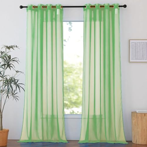 SUNLIMEI Cortinas Salon Modernas 110 x 170 cm Translucido Moderno Decoracion Cortinas Dormitorio Visillos con Ojales para Dos Puertas de Balcón Salón Dormitorio, Fruta Verde