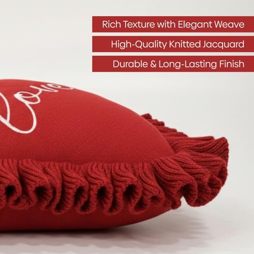 Image of haus & kinder Heart Shaped Decorative Cushion Cover | Love Pillow Cover for Couch, Bed & Home Decor | Soft Plush Red | 100% Cotton 210TC