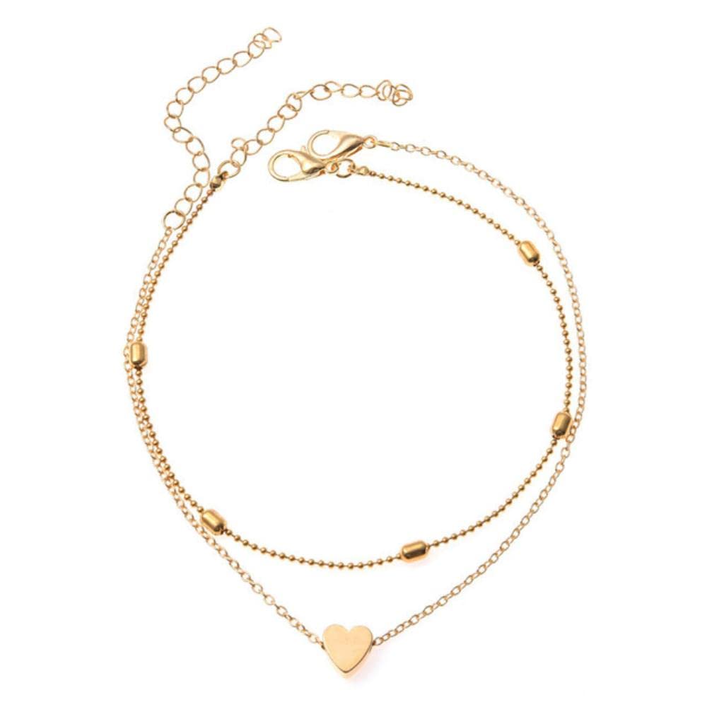 Bracciale alla moda con piedini alla caviglia a forma di cuore per le donne Calzature da spiaggia Cavigliere con perline multistrato Gioielli estivi per feste in stile Boho