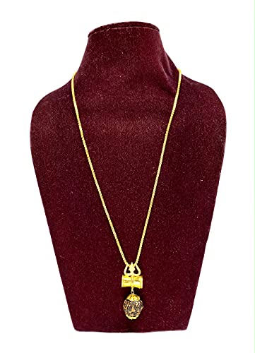 MAHANT JI Gold Plated Trishul Damru 5 Mukhi Rudraksha Locket With Chain For Men And Women Lab Certificate, Gangajal And Chandan From Kashi