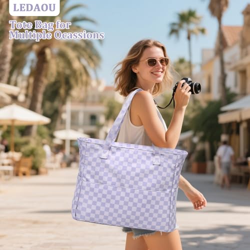 Image of LEDAOU Large Beach Bag Women Waterproof Sandproof Zipper Beach Tote Pool Bag for Swim Gym Grocery Travel with Wet Pocket