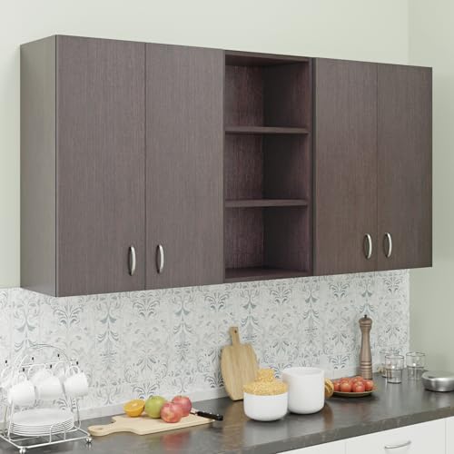Image of VIKI Furniture |Pivot Modular Kitchen Wall Cabinet - 4 Door Cabinet | Space Saving Rack for Spices | DIY Home Storage Cupboard (Brussel Walnut - 30D x 160W x 80H cm) | 1 Year Warranty