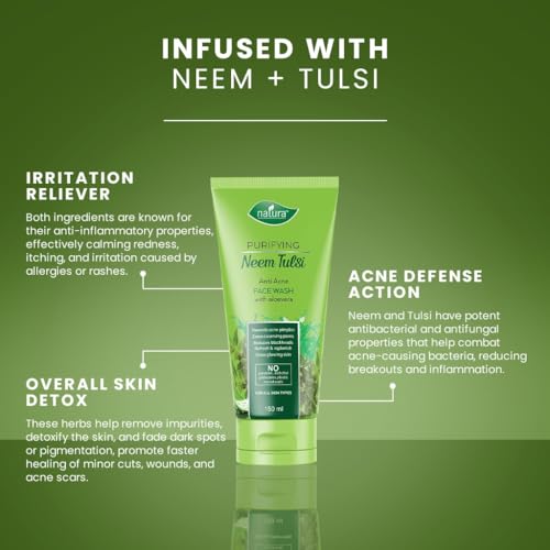 Image of Natura Purifying Neem Tulsi Face Wash | Detoxifying Formula with Aloe Vera | For Blemish-Prone & Oily Skin, Helps Reduce Blackheads | Paraben-Free, Vegan, All Skin Types | 150ml