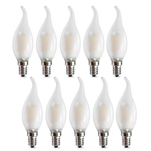 Ampoule LED E14 à Filament Dimmable, Lot de 10 Ampoules Flamme, 4 Watts Consommés Equivalence Incandescence 40W, 2700K Blanc Chaud et 400LM, Angle de Faisceau 360°
