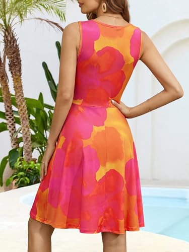 Image of OURIN Women's Spring Deep V Neck Sleeveless Floral Sundresses with Pockets Flowy Summer Dresses for Women