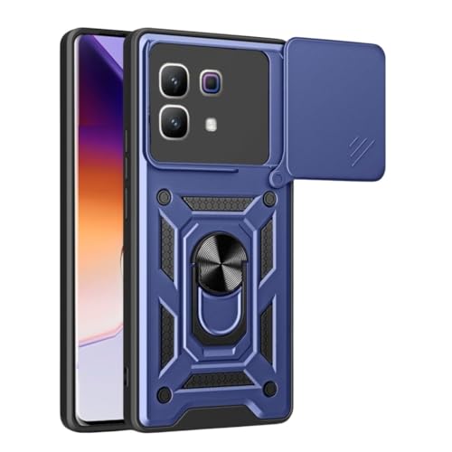 Image of SPAZY CASE Infinix Note 60 Pro Back Cover | Heavy Duty Hybrid Case with 360 Degree Rotating Finger Ring Holder + Slider Shutter Camera Protection Case for Infinix Note 60 Pro - Blue