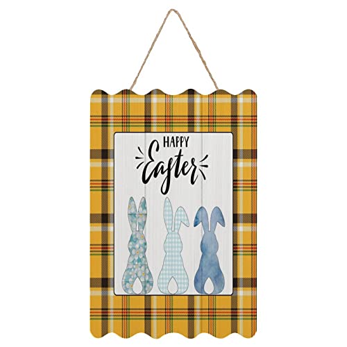 by Unbranded Letrero de madera rústica vertical con diseño de búfalo a cuadros, conejito de Pascua, 8 x 12 pulgadas, decoración rústica de granja para el hogar, letrero de madera