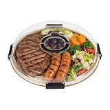 Bandeja para salchichas y quesos con tapa - Tabla redonda de madera con 5 compartimentos, portátil con asa para picnic, camping, viajes, fiambres