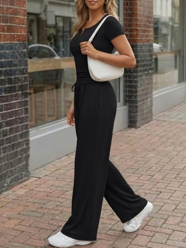 Trendy Queen Women 2 Two Piece Matching Lounge Sets 2026 Spring Summer Fashion Beach Vacation Clothes Workout Gym Top Wide Leg Pants Sweat Suits Airport Travel Outfits Casual Sweatsuit Loungewear