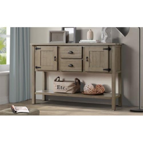 48-Inch-Solid-Wood-Sideboard-Console-Table-with-2-Drawers-and-Cabinets-and-Base-Shelf-Vintage-Style-Storage-Dining-Room-Buffet-Server-Cabinet-for-Living-Room-Kitchen-Dining-Room-Country-Style 48 Inch Solid Wood Sideboard Console Table with 2 Drawers and Cabinets and Base Shelf Vintage Style Storage Dining Room Buffet Server Cabinet for Living Room Kitchen Dining Room Country Style