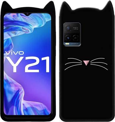 ZETCASE Cat Kitty Case Back Cover for Vivo Y21 2021, Soft Silicone Billi Ear Design Girls Mobile Cover Phone Case for Vivo Y21 2021 - Black