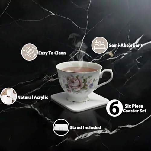Image of Unbreakable Acrylic Coaster Set - 6 White Square Drink Coasters for Home Office, Gaming, and Study Decor - Stylish Moisture-Protecting Accessories for Tea and Coffee (White)