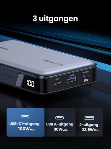 UGREEN 100W Power Bank 20000mAh Externe Batterij met 3 Poorten Compatibel met MacBook Pro/Air, iPhone 15 Pro Max/Pro/15/14 Pro, Galaxy S23 Ultra, Dell - Afbeelding 7