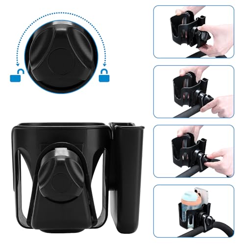 Image of Accmor Stroller Cup Holder Accessories, Stroller Cup Holder Attachment, 360 Rotatable Clip Bottle Holder for Bike Walker Wheelchair Rollator Fits Most Cups Bottles, Black