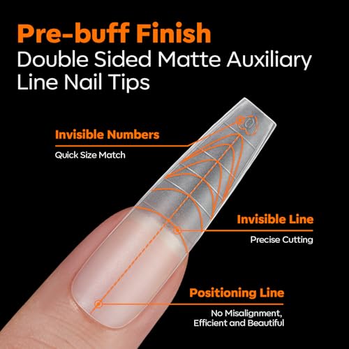 Image of Modelones Long Coffin Guiding Line Nail Tips Soft Gel Fake Nails False Full