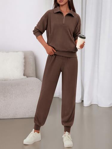 BTFBM Women's 2 Piece Tracksuit Fall Outfits 2025 Long Sleeve Half Zip Sweatshirt Sweatpants Lounge Set Sweatsuits