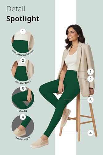 Image of Women's Cotton Lycra Ankle Length Leggings | Regular Rise, Soft 4 Way Stretch Fabric | Casual & Ethnic Wear