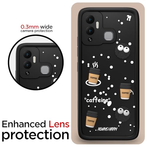 Image of Pikkme Back Cover for Infinix Hot 12 Play | 3D Bear Silicone Cute & Fun Coffee Cartoon | Full Body Protection Bumper Case (Black)