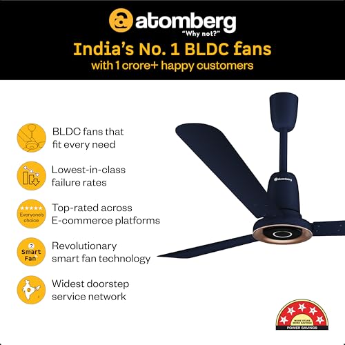 Image of atomberg Studio Nexus Smart 1200mm BLDC Ceiling Fan with IoT & Remote Control | BEE 5-star | New Blade Design | High Air Delivery with Moonbeam Light | Low noise | 5 Year Warranty| Regal Indigo
