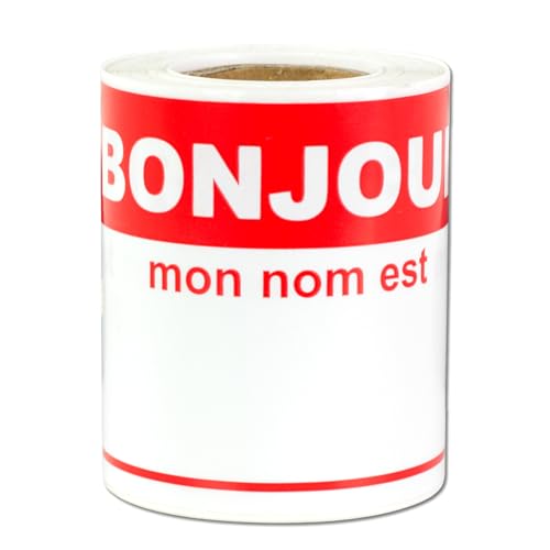 Badges nominatifs français étiquettes Bon Jour rouge 10x6cm pour événement social et mariage