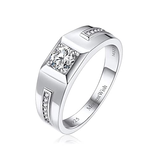 MomentWish Wedding Ring for Men, Moissanite Engagement Ring for Him, 925 Sterling Silver Ring for Women or Men, Anniversary Ring Valentine's Day Gift for Men