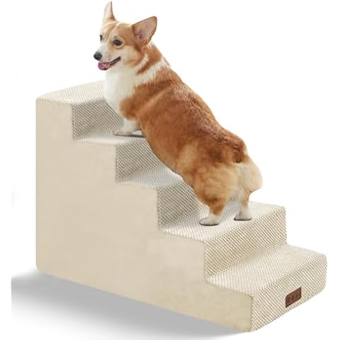 GGIB Dog Stairs for Small Dogs Beige, 22" H, 5-Step Cover