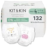 Kit & Kin Premium Öko Windeln Pants Größe 4 (9-16 kg), 132 Windeln, Pflanzliche & Hypoallergene Windelhöschen, Zuverlässiger Auslaufschutz, Vegan & Tierversuchsfrei