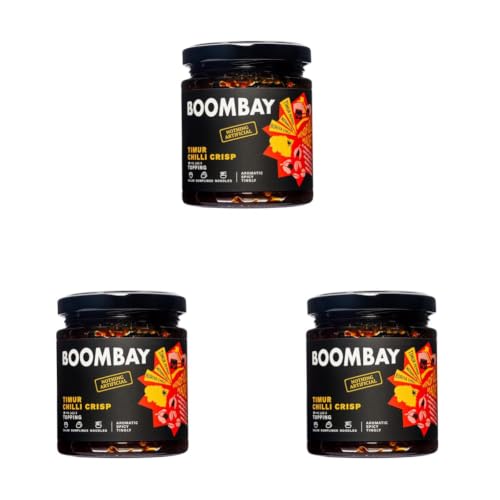 Image of BOOMBAY Timur Peppercorns Chilli Crisp (190g) |Spicy, Crunchy Topping | Plant-Based, Zero Sugar, Cold-Pressed Oils, Clean Label |Use as a Topping for eggs, Noodles, Dip for Dumplings, and as a Stir Fry