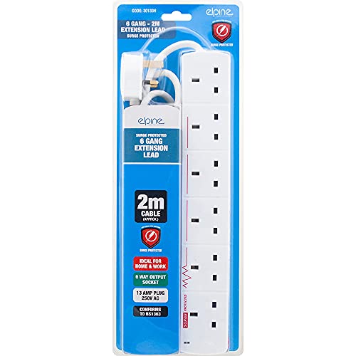 NEW 6 WAY GANG 2M EXTENSION LEAD UK CABLE SOCKET POWER WIRE SURGE PROTECTED PLUG | UK PLUG 3 PIN SOCKET OUTLET | MULTI SOCKETS FOR HOME OFFICE KITCHEN BEDROOM