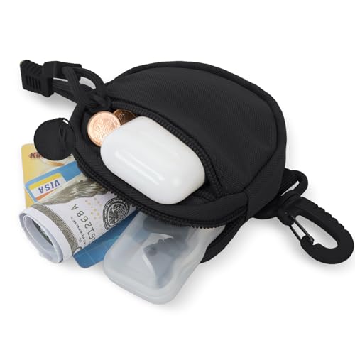 Coin Purse, Round Coin Bag with Zipper and Carabiner, Mini Backpack Style Key Chain Coin Pouch, Cash Bag Small Wallets for Man Adults (Black)4