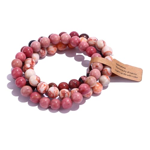 SONNYX 3PCS Crystal Stone Bracelets for Women Men Semi-Precious Gemstone Bracelets 8mm Round Beads Stretch Beaded Bracelet Jewelry