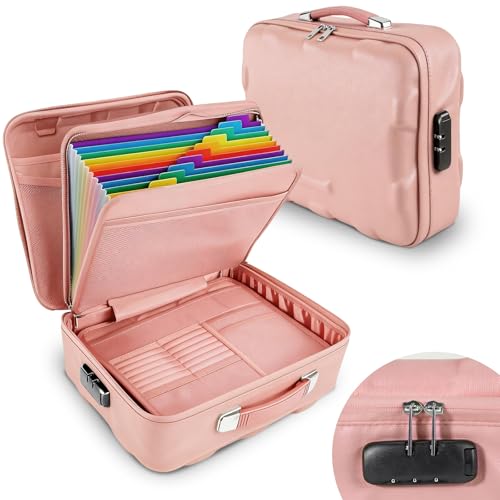 Fireproof Document Box, Hard Case Fireproof File Organizer Box with Lock and 13 Pocket Accordion...