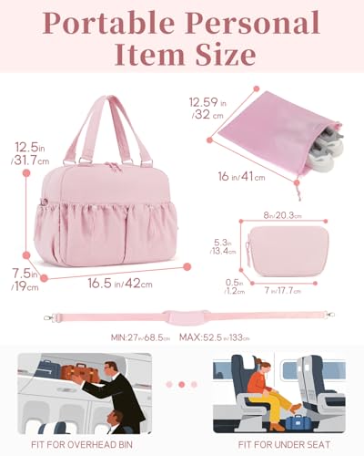 Carry On Duffle Bag, Tote Bag for Women Work with 15.6 Inch Laptop Compartment, Personal Item Travel Duffel Overnight Bag with Wet Pocket, Shoe Bag and Toiletry Pouch, Pink2