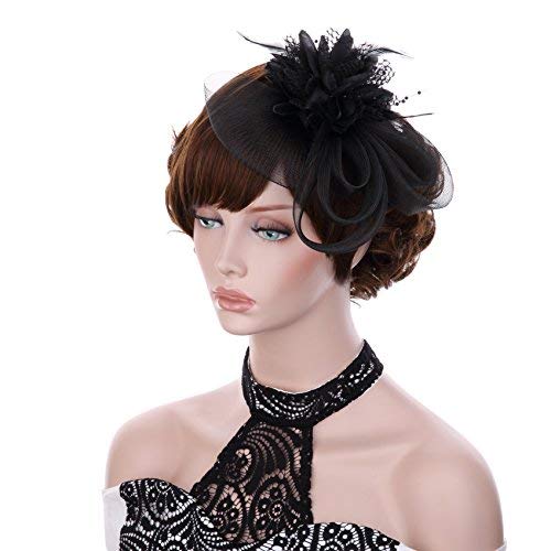 Vglook cerchietto fascinator a rete con fiori e piume, copricapo per matrimoni o eventi come il giorno dedicato alle donne all'ippodromo