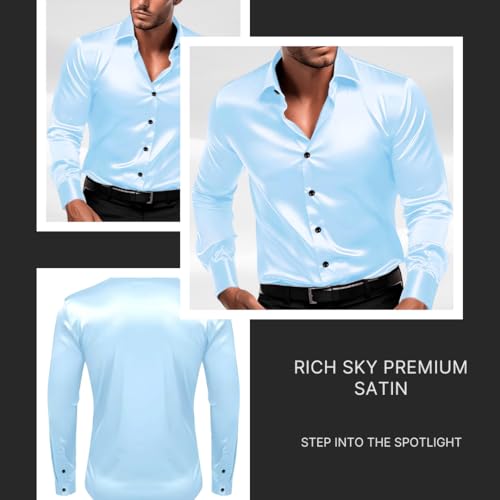 Image of IndoPrimo Men's Satin Shirt with Spread Collar Neck Line Solid Pattern Full Sleeves Regular Fit Western Style and Standard Length