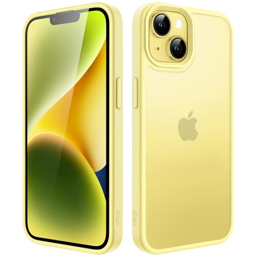 JETech Cover Opaca per iPhone 14 6,1 Pollici, Protezione Anticaduta Antiurto di Grado Militare, Custodia Posteriore Glassata Traslucida, Anti-Impronte (Giallo)