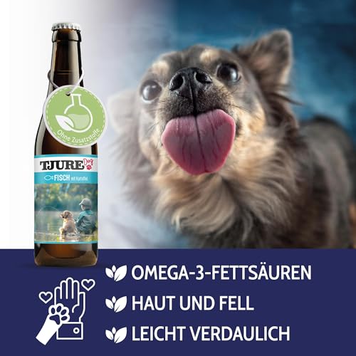 TJURE Hundesmoothie Fisch mit Kartoffel | 6 x 220 ml | Getreidefreier Smoothie für Hunde | Mit 26 % Fisch & Gemüse | Ideal als Topping & Snack | Ohne Zusatzstoffe | Made in Germany