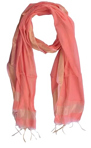 Image of YOUTHQUAKE Women's Chanderi Plain Silk Dupatta with Golden Border & Tassels
