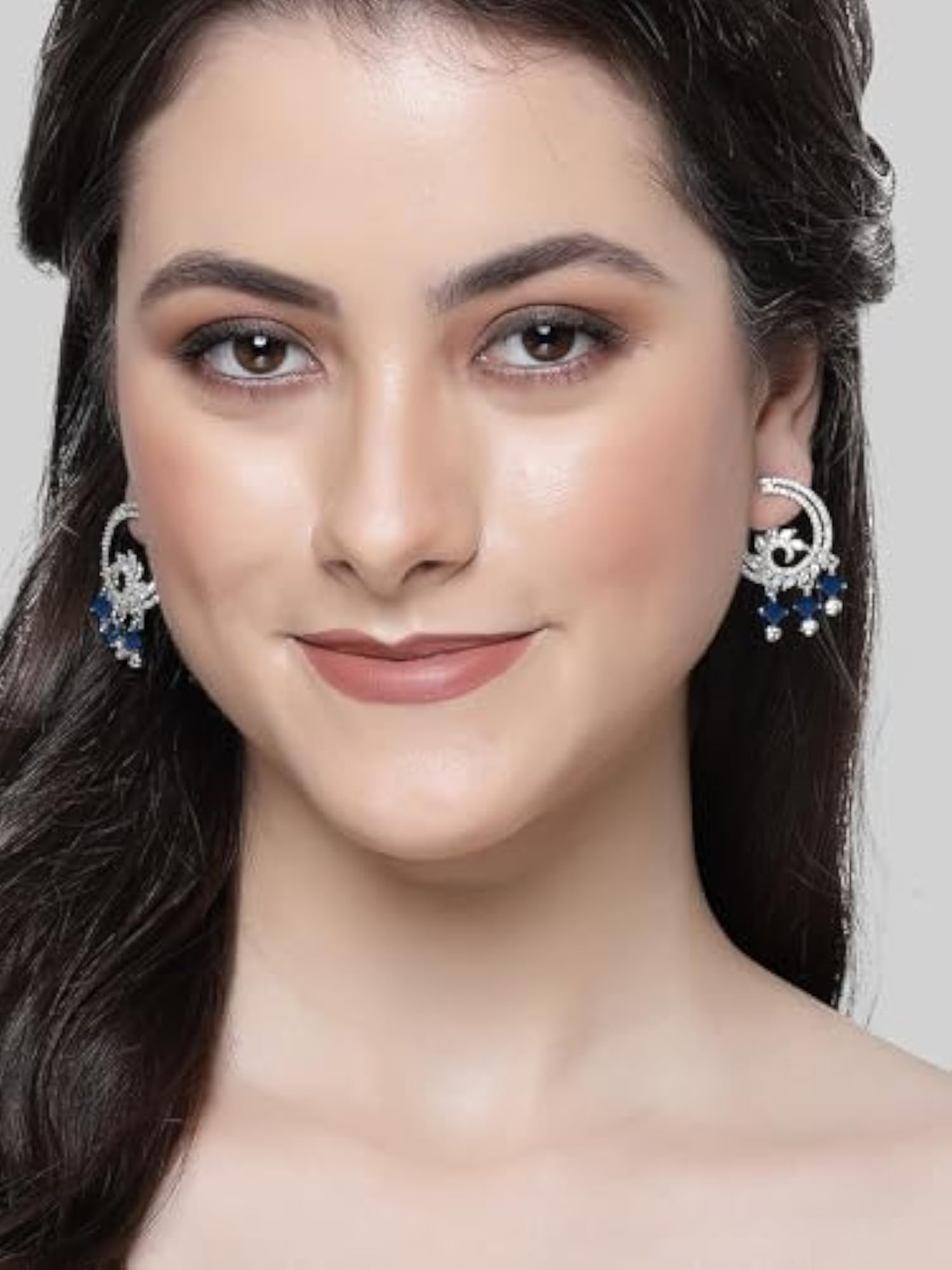 Silver Plated Pink American Diamond Drop Earrings
