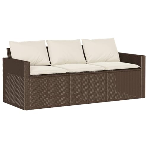 vidaXL Canapé de Jardin avec Coussins 3 Places Brun résine tressée, canapé d'extérieur, canapé de Jardin 3 Places, canapé d'extérieur 3 Places